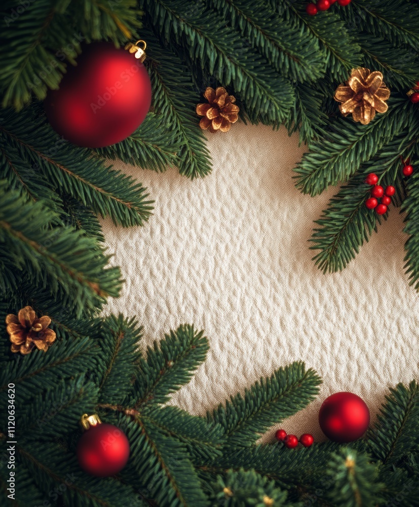 A festive Christmas wreath adorned with vibrant red ornaments and natural pine cones, perfect for holiday decoration. A festive Christmas wreath adorned with vibrant red ornaments and natural pine cones, perfect for holiday decoration.