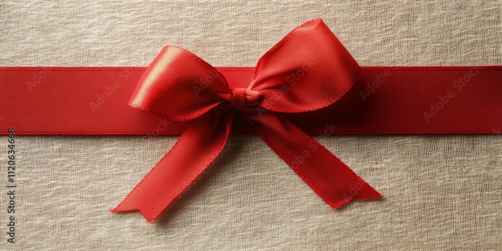 A festive red ribbon elegantly tied into a bow, contrasting beautifully against a soft beige background, perfect for holiday decorations. A festive red ribbon elegantly tied into a bow, contrasting beautifully against a soft beige background, perfect for holiday decorations.