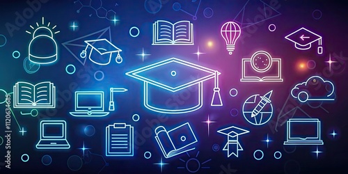 E-Learning Online Course Silhouette Icons: Education, Study, Knowledge, Training