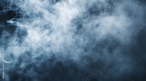 Blue and White Billowing Smoke in Dark Atmosphere : Generative AI