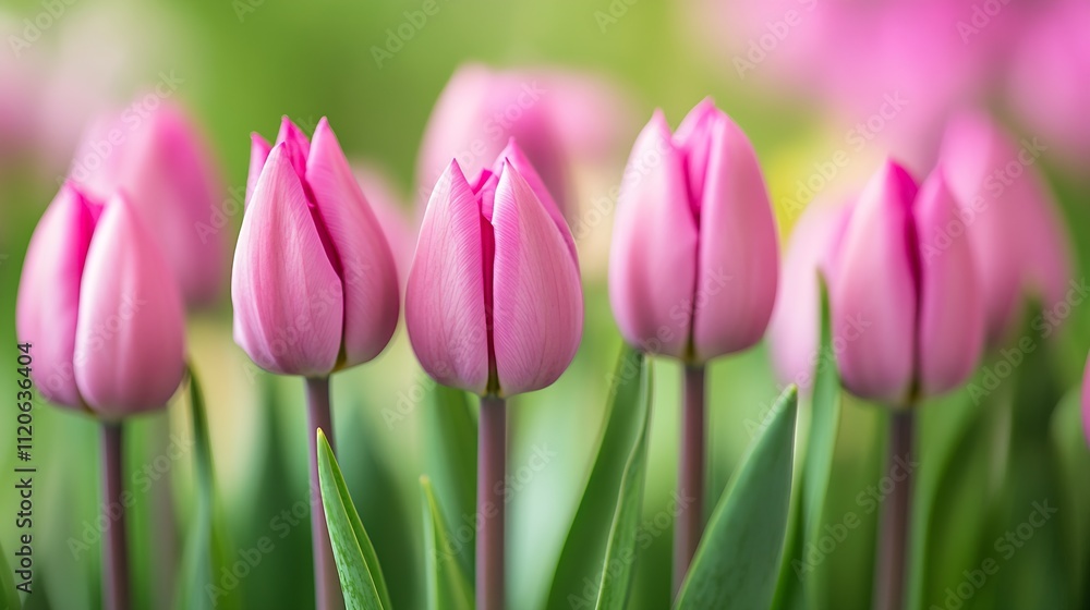 Fototapeta premium Closeup of Pink Tulips in Full Bloom Capturing Natural Beauty : Generative AI