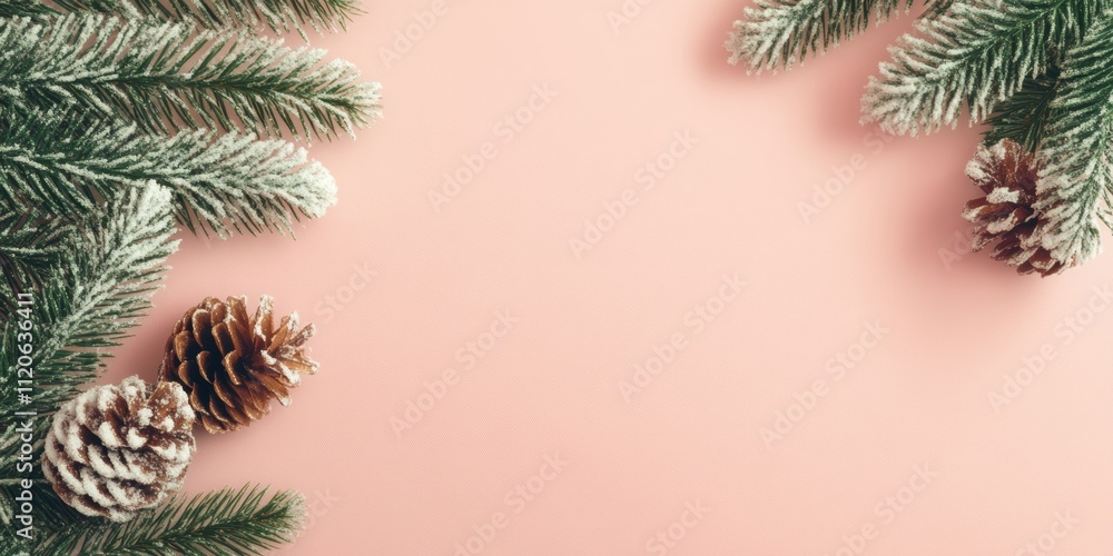 A festive pine tree adorned with cones stands out against a soft pink background, capturing the spirit of Christmas and winter celebrations. A festive pine tree adorned with cones stands out against a soft pink background, capturing the spirit of Christmas and winter celebrations.