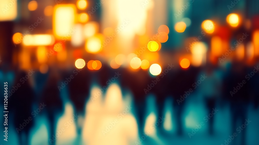 Fototapeta premium Blurred Silhouette of City Dwellers Against Vibrant Evening Backdrop : Generative AI