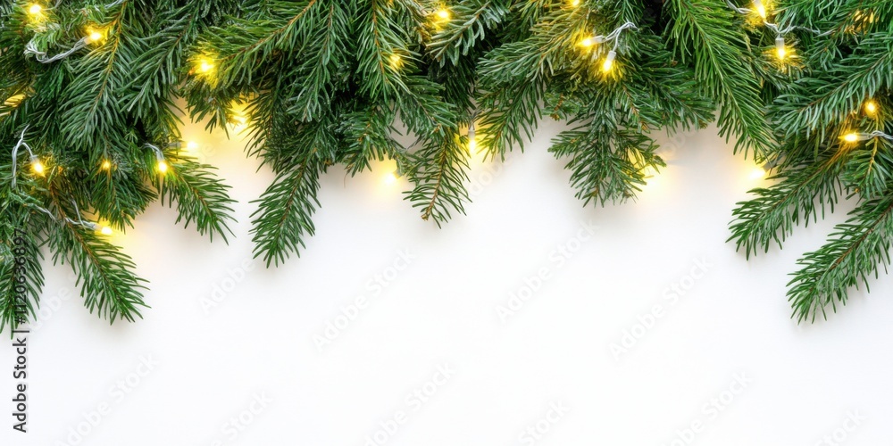 Fototapeta premium Festive fir branches with glowing string lights