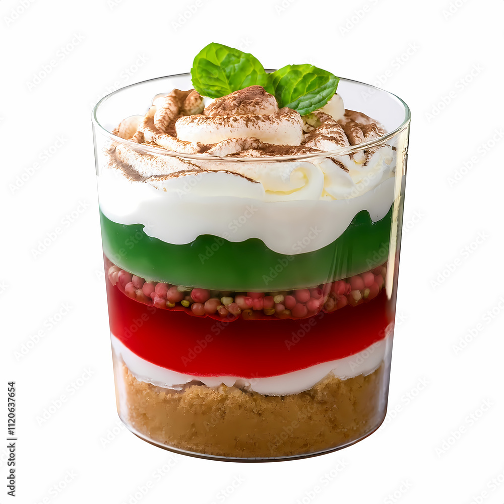 Layered Dessert in Glass Red Green Whipped Cream Pastry Christmas Trifle Festive Treat Layered Dessert in Glass Red Green Whipped Cream Pastry Christmas Trifle Festive Treat