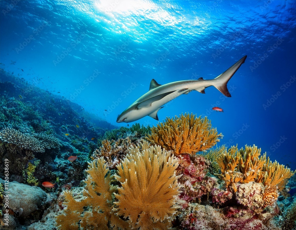 Fototapeta premium Coral reef with shark