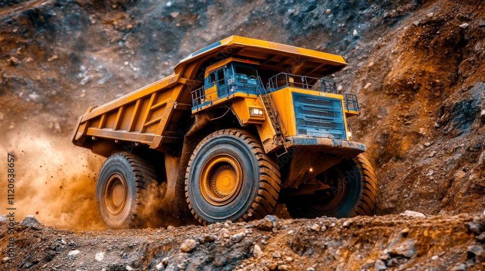 Powerful Mining Dump Truck Ascending a Steep Hill in a Quarry Powerful Mining Dump Truck Ascending a Steep Hill in a Quarry
