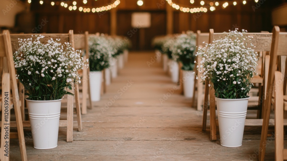 Wedding planning ceremony theme. A rustic wedding aisle decorated with flowers and soft lighting. Wedding planning ceremony theme. A rustic wedding aisle decorated with flowers and soft lighting.