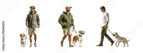 Man Walking Dogs on Transparent Background