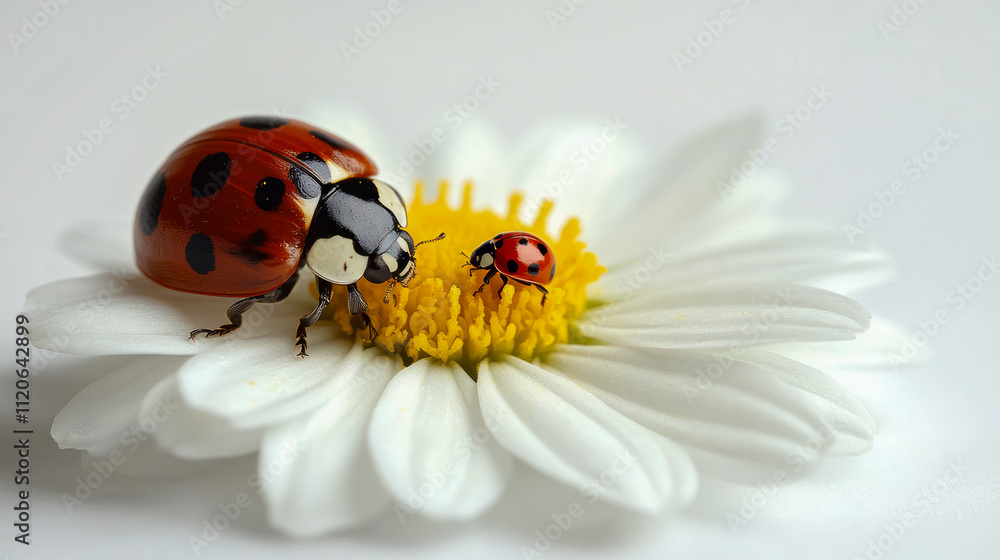 Two ladybugs on a white daisy flower Two ladybugs on a white daisy flower