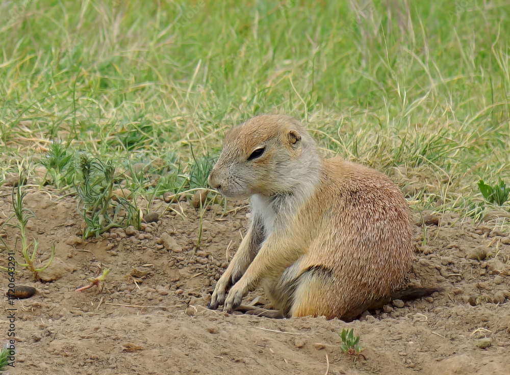 Prairie Dog perched near his burrow on the prairie Prairie Dog perched near his burrow on the prairie