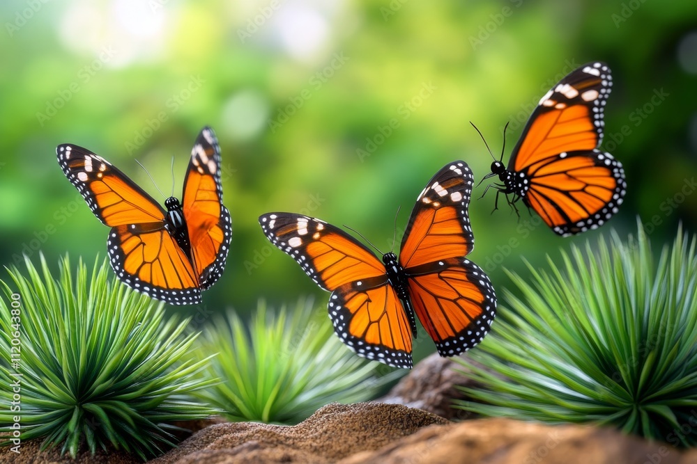 Obraz premium A vibrant 3D illustration of the life cycle of a butterfly, showing each stage in vivid, lifelike detail and set in a lush green environment