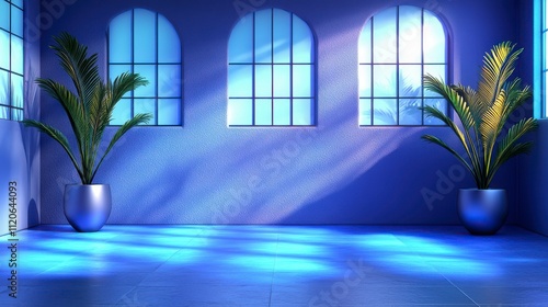 Green and blue neon light creating a glowing tropical jungle effect with shadows and highlights on a textured surface for a contemporary look photo