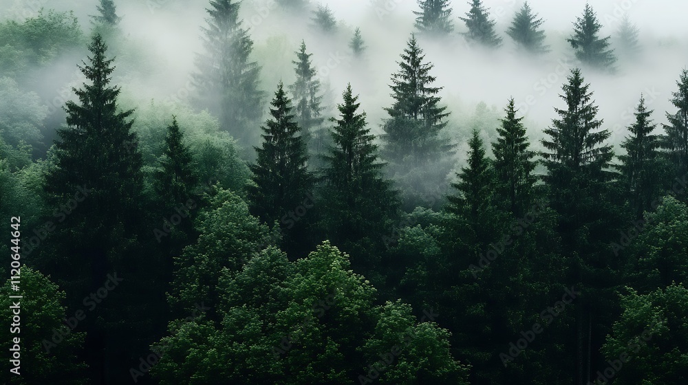 Lush Pine Trees Shrouded in Mist Captured in a Serene Woodland Setting : Generative AI Lush Pine Trees Shrouded in Mist Captured in a Serene Woodland Setting : Generative AI