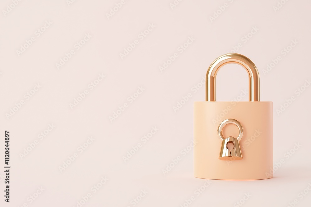 Stylish Pink Lock with Golden Accents on a Minimalist Background for Security and Protection Stylish Pink Lock with Golden Accents on a Minimalist Background for Security and Protection