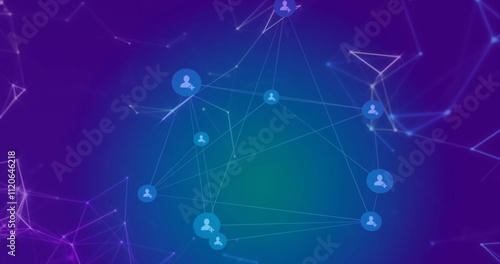 Image of network of connections with icons on blue background