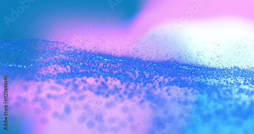 Blue particles forming wave patterns over pink and purple gradient background, image