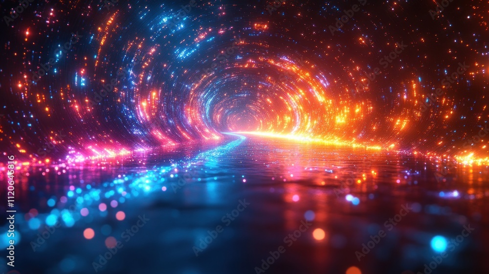Colorful Light Beams Abstract Illustration with Radial Symmetry in Futuristic Style Colorful Light Beams Abstract Illustration with Radial Symmetry in Futuristic Style