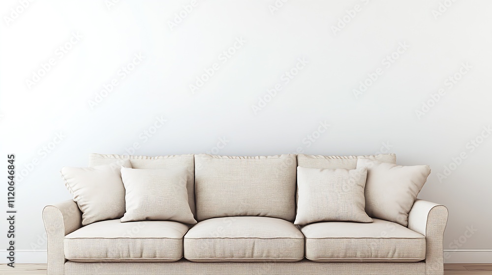 Neutral Beige Sofa Set Against White Wall Emphasizing Modern Minimalist Living Solutions : Generative AI Neutral Beige Sofa Set Against White Wall Emphasizing Modern Minimalist Living Solutions : Generative AI