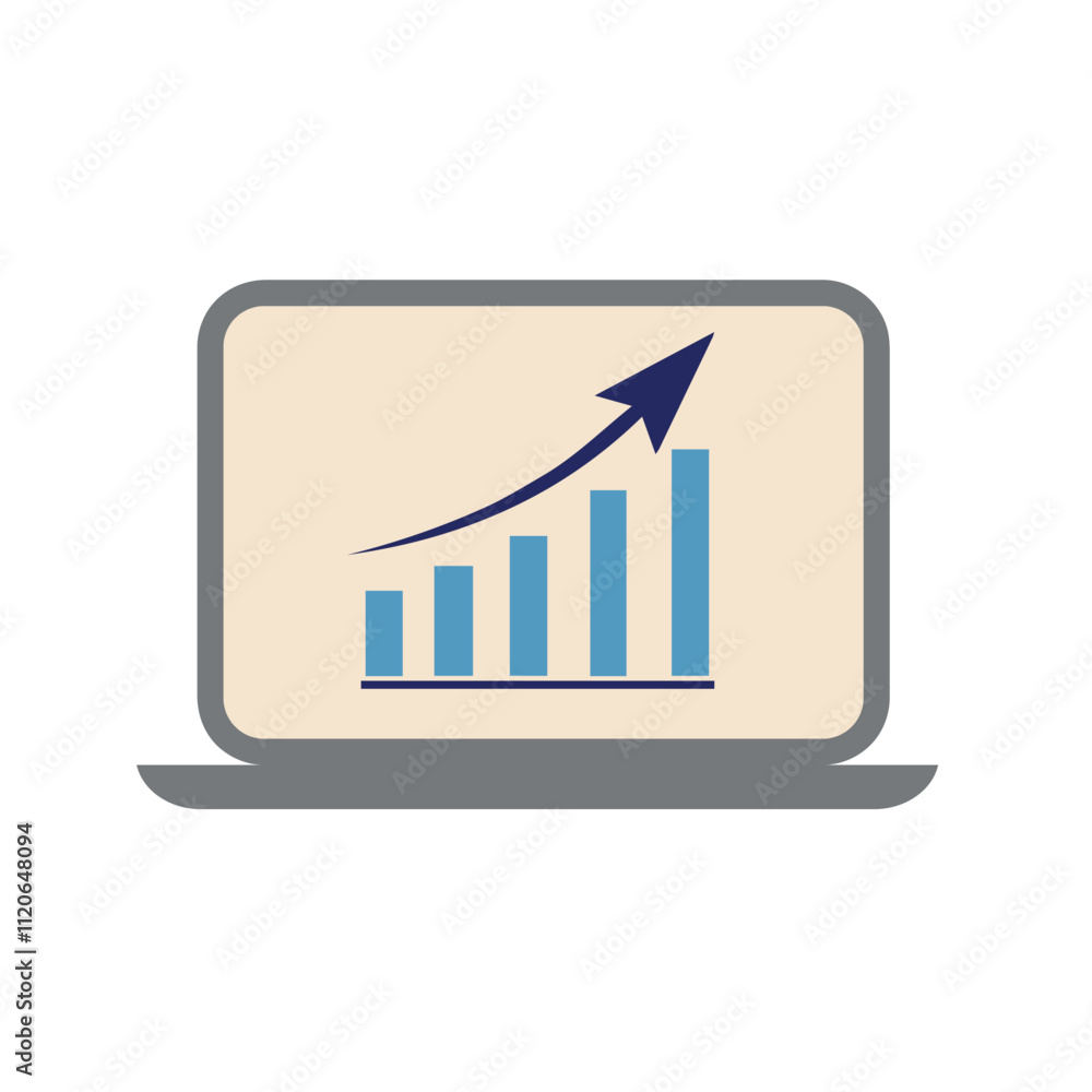 laptop icon with a business development success chart on the monitor screen, isolated on a white background laptop icon with a business development success chart on the monitor screen, isolated on a white background