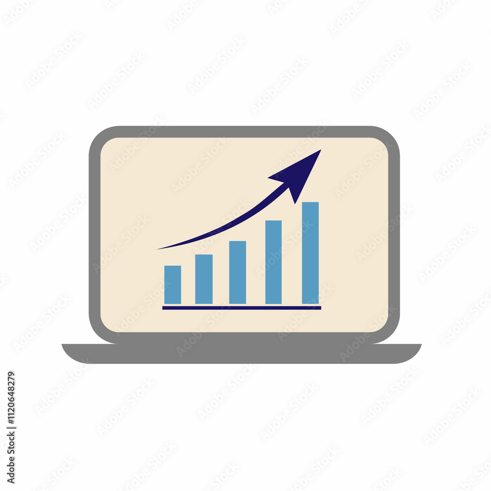 laptop icon with a business development success chart on the monitor screen, isolated on a white background laptop icon with a business development success chart on the monitor screen, isolated on a white background