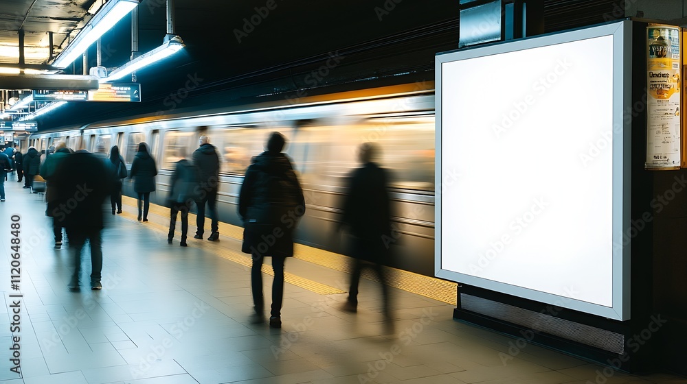 Urban Subway with Moving Train and Mockup Billboard for Advertising : Generative AI Urban Subway with Moving Train and Mockup Billboard for Advertising : Generative AI