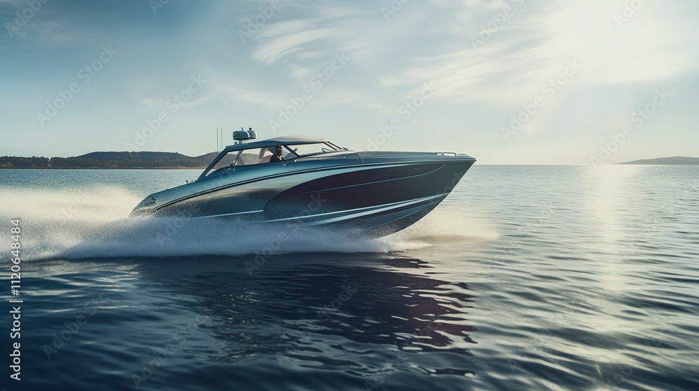 Fototapeta premium A photo of a modern speedboat pulling a water skies