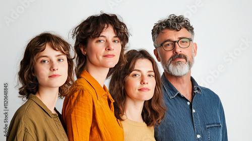 Diverse caucasian family portrait with two women, one man, and one teen girl
