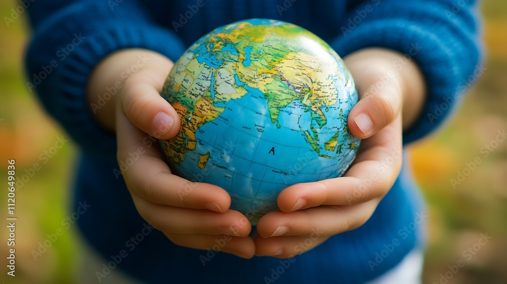 Child Holding Small Globe in Hands Promoting Global Awareness and Education : Generative AI Child Holding Small Globe in Hands Promoting Global Awareness and Education : Generative AI