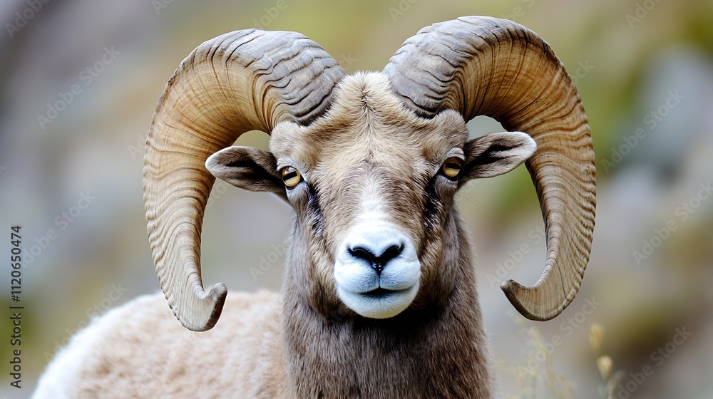 Majestic Bighorn Sheep in Mountainous Habitat Closeup of Horned Wild Animal : Generative AI Majestic Bighorn Sheep in Mountainous Habitat Closeup of Horned Wild Animal : Generative AI
