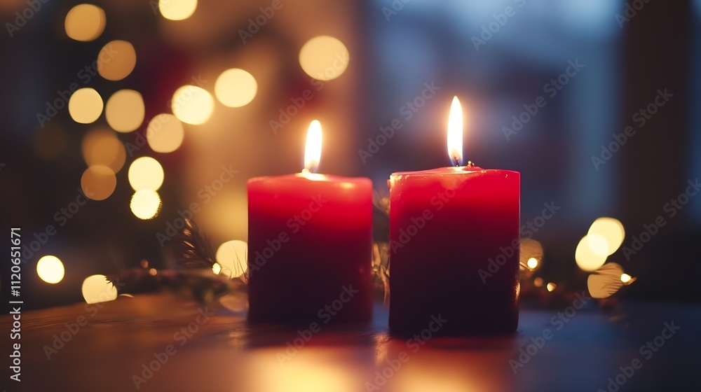 Romantic Candlelit Ambiance with Two Red Candles and Soft Bokeh Lights : Generative AI Romantic Candlelit Ambiance with Two Red Candles and Soft Bokeh Lights : Generative AI