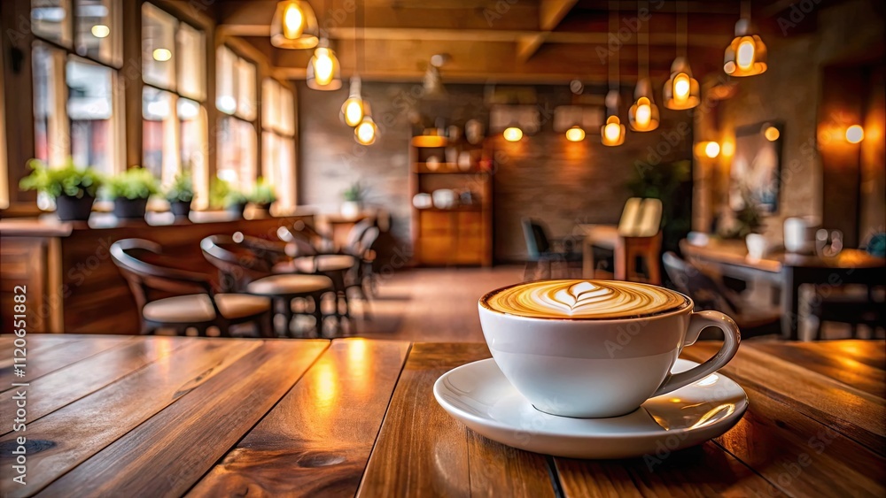 Coffee latte served on a wooden table in a cozy cafe setting, latte, coffee, drink, cafe, wooden table, cozy, warm, beverage, mug