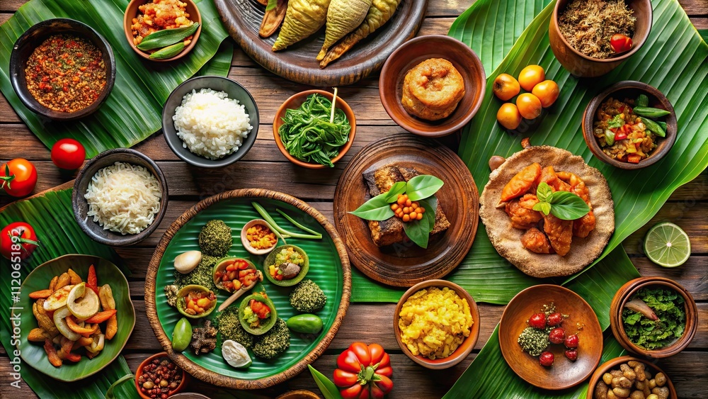 Traditional Indonesian food with colorful dishes representing the diverse and flavorful cuisine of Indonesia, Indonesian Traditional Indonesian food with colorful dishes representing the diverse and flavorful cuisine of Indonesia, Indonesian
