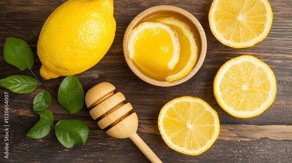 Fresh Lemons and Honey on Rustic Wooden Table for Natural Health and Wellness Benefits : Generative AI Fresh Lemons and Honey on Rustic Wooden Table for Natural Health and Wellness Benefits : Generative AI