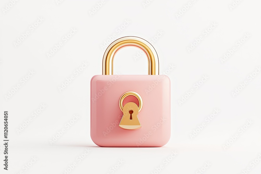 Pink Padlock with Golden Details on a Minimalist White Background Representing Security and Protection Pink Padlock with Golden Details on a Minimalist White Background Representing Security and Protection