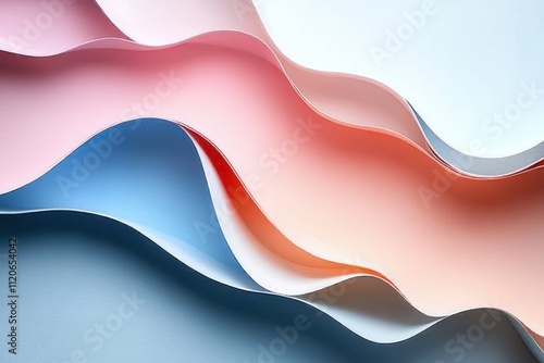 Abstract Pastel Paper Layers with Curved Shapes in Light Blue Pale Pink and White photo