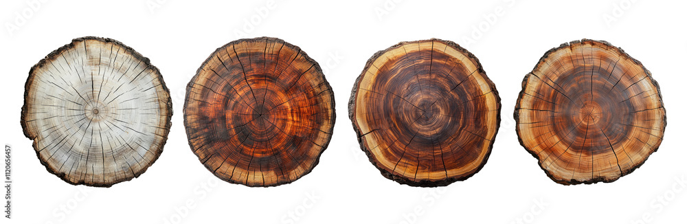 Obraz premium Natural Wood Cross Sections on Transparent Background