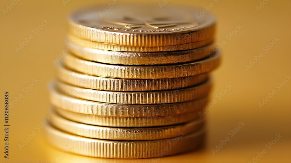Stack of 10 Gold Coins on Gold Background Symbolizes Wealth and Prosperity : Generative AI Stack of 10 Gold Coins on Gold Background Symbolizes Wealth and Prosperity : Generative AI