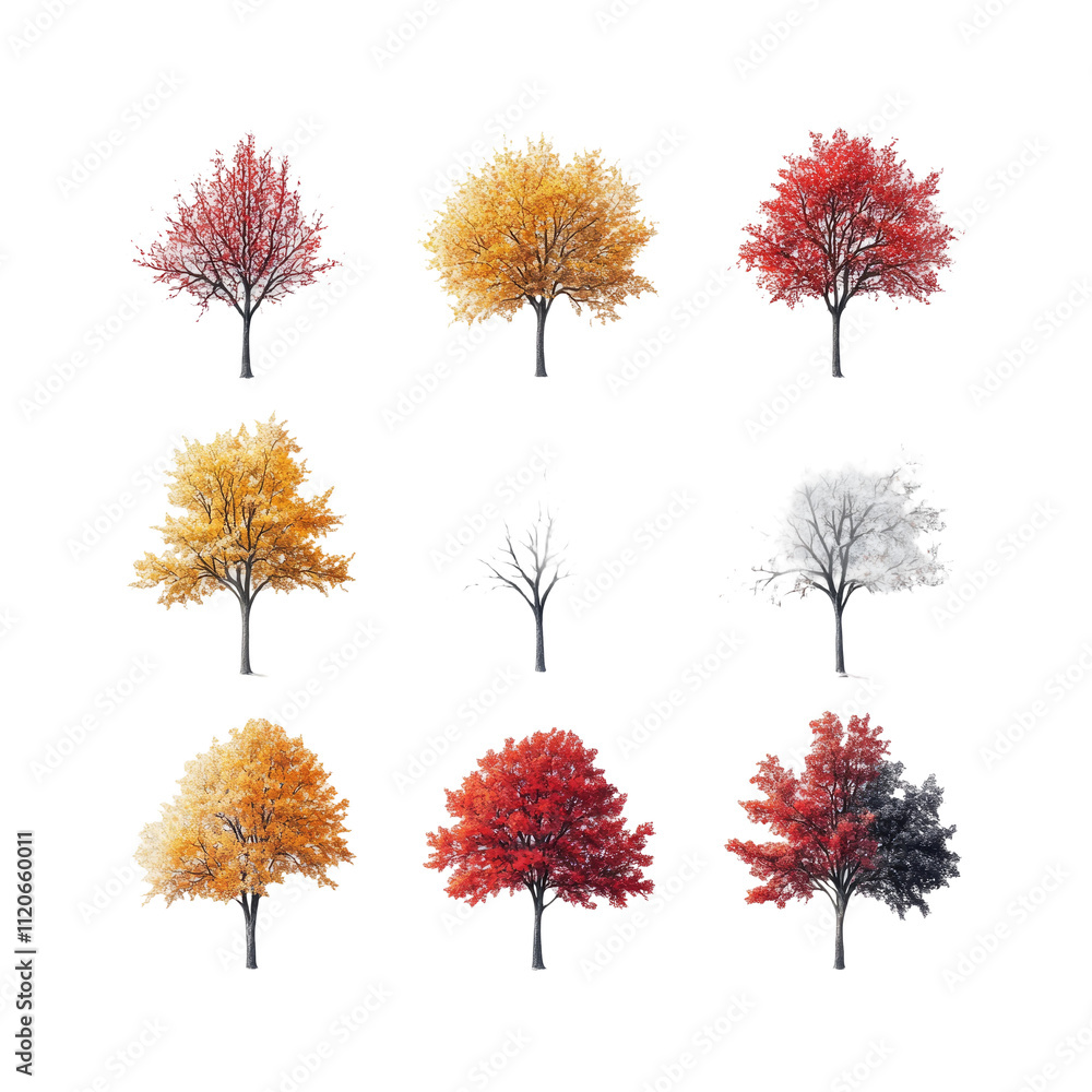 Fototapeta premium Colorful Trees Collection on Transparent Background