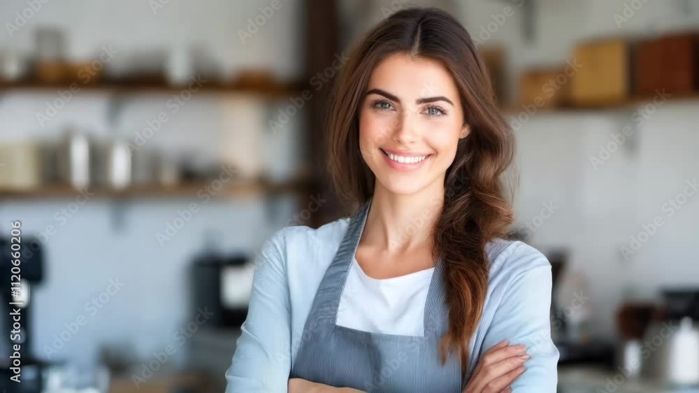 Smiling barista serving customers at a cozy coffee shop during morning hours Smiling barista serving customers at a cozy coffee shop during morning hours