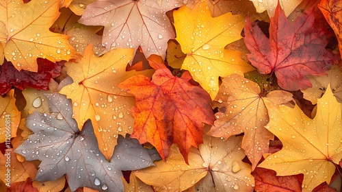 Wallpaper Mural Colorful Autumn Maple Leaves with Raindrops Seasonal Mood Background : Generative AI Torontodigital.ca