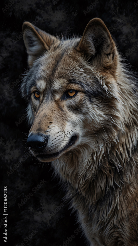 Fototapeta premium Powerful Wolf in Dark Abstract Setting Professionally Captured with Raw Nature and Artistic Flair