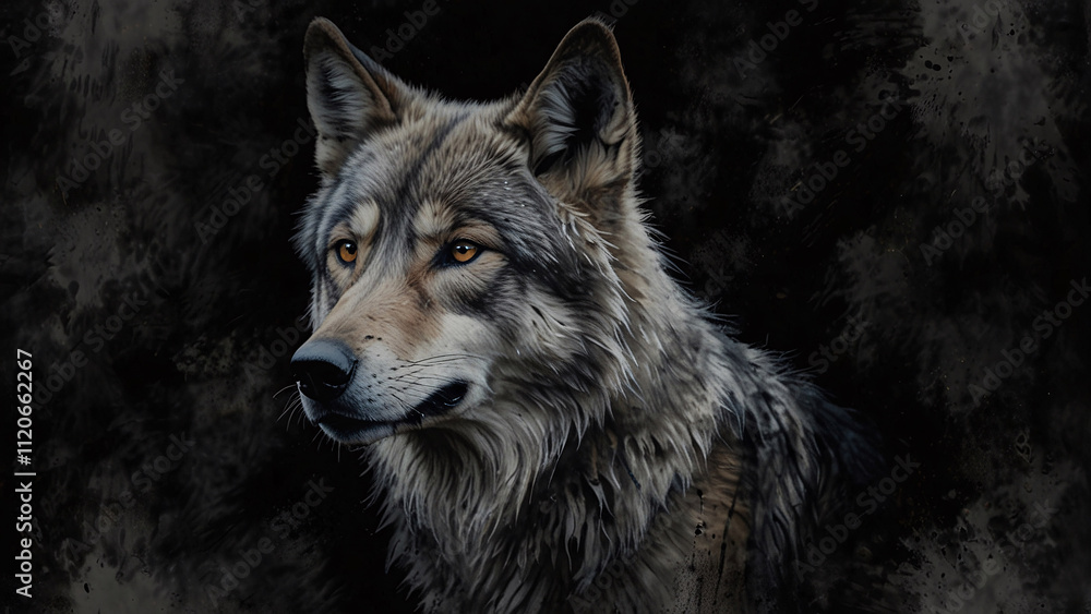 Fototapeta premium Raw and Wild Wolf Amidst a Dark Abstract Backdrop Stunning Professional Photography with Deep Artistic Expression