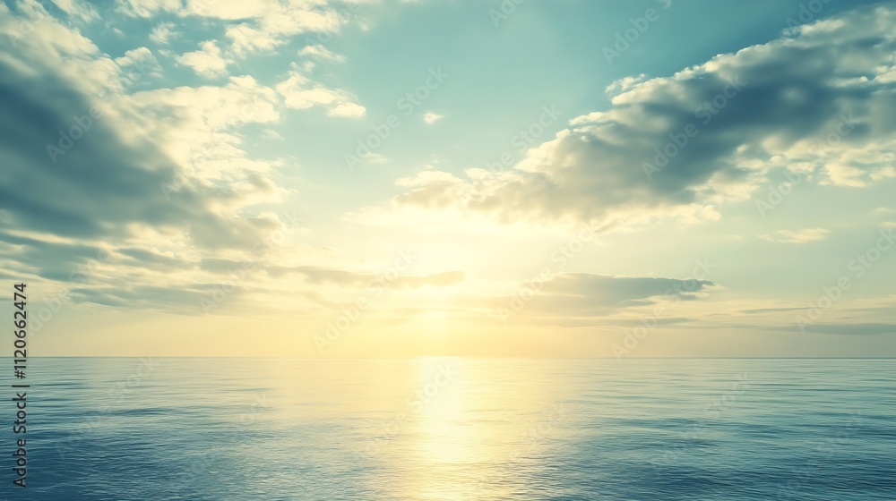 Expansive Ocean Horizon at Sunrise with Tranquil Sky and Reflective Water : Generative AI Expansive Ocean Horizon at Sunrise with Tranquil Sky and Reflective Water : Generative AI