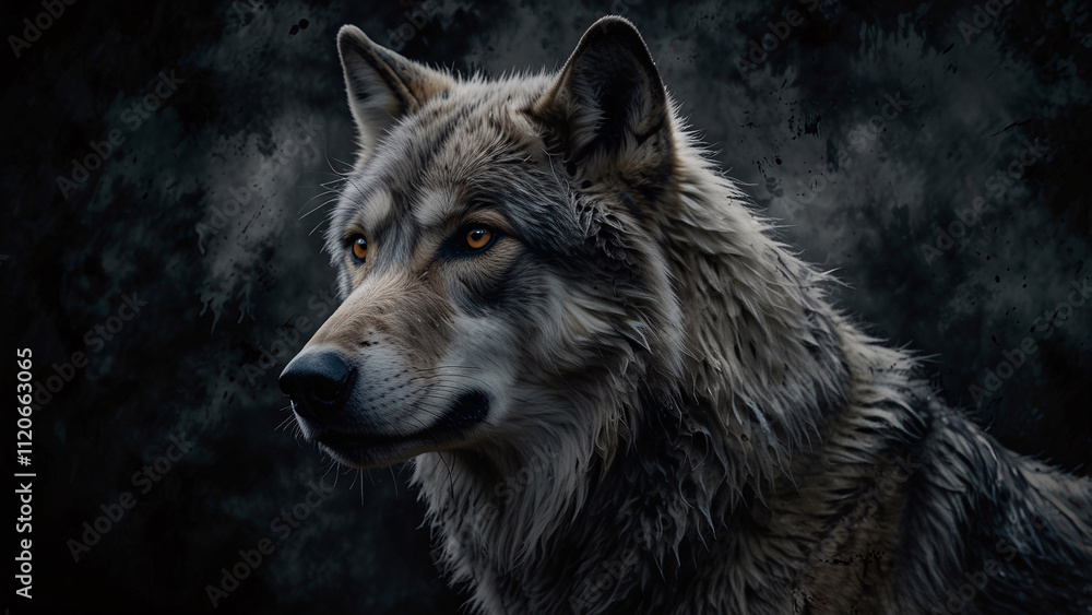 Fototapeta premium Stunning Wild Wolf Portrait in Dark Abstract Background Professional Photography with Artistic Interpretation