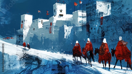 Illustration representing Romera del Rocos spiritual pilgrimage in Andalusia photo