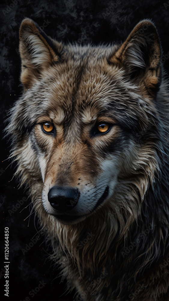 Enigmatic Wild Wolf in Dark Abstract Landscape High Quality Photography with Dramatic Light and Shadow Composition Enigmatic Wild Wolf in Dark Abstract Landscape High Quality Photography with Dramatic Light and Shadow Composition