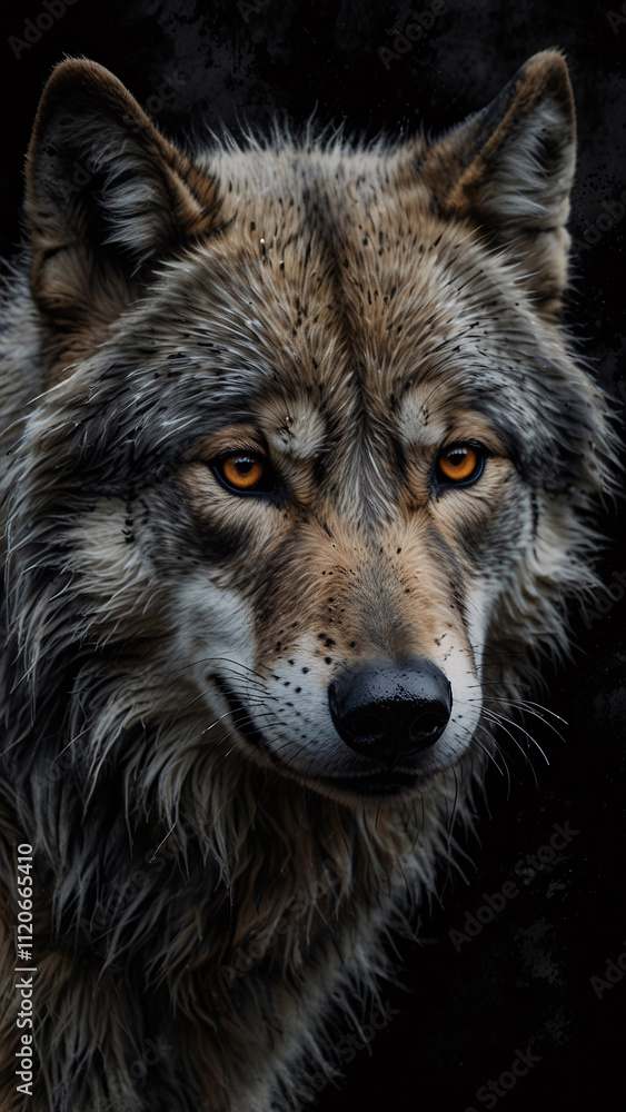 Fototapeta premium Intense Wild Wolf Silhouette in Abstract Darkness Captured with Professional Artistry for Dramatic Impact