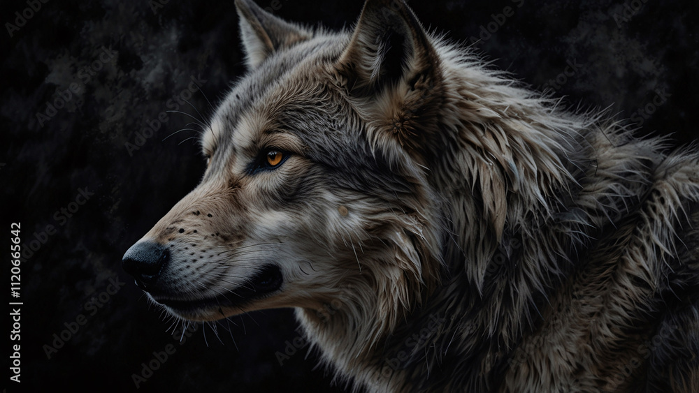 Fototapeta premium Majestic Wild Wolf Roaming Through a Mystical Dark Abstract Landscape High Quality Professional Photography