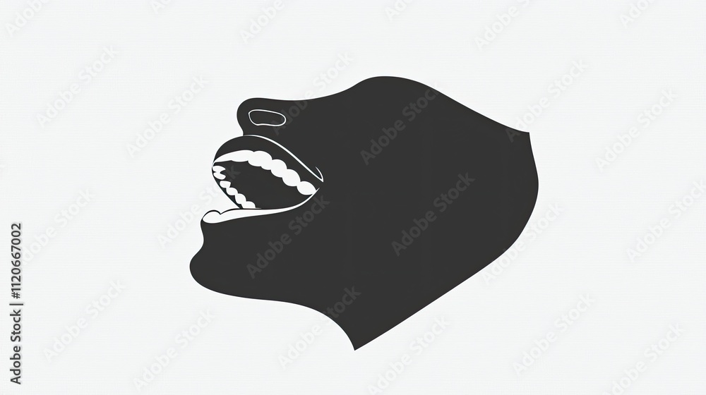 A stylized silhouette of a mouth in profile, suggesting communication or singing. A stylized silhouette of a mouth in profile, suggesting communication or singing.